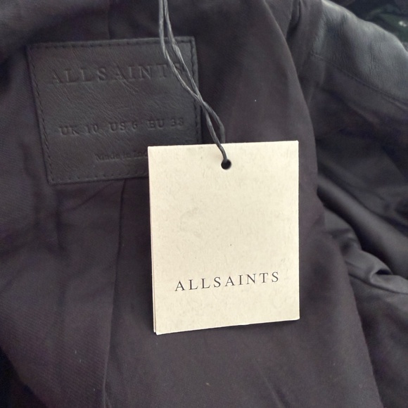 All Saints Black Leather Cropped Bomber High Neck Jacket US 6 - Picture 10 of 11